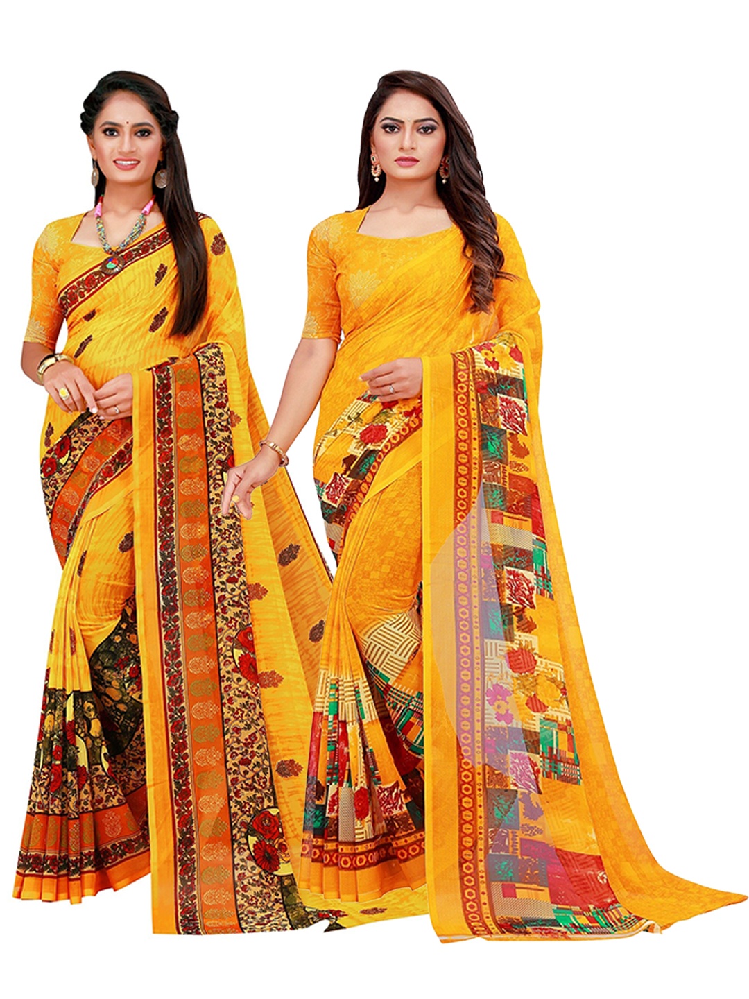 

KALINI Yellow Printed Pure Georgette Saree