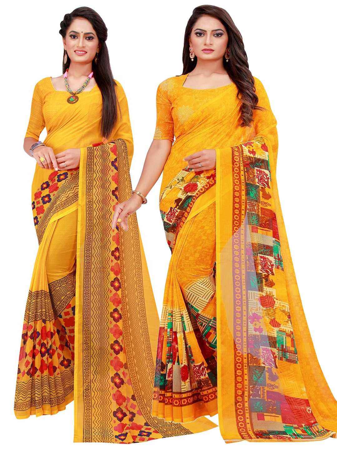 

KALINI Yellow Printed Pure Georgette Saree