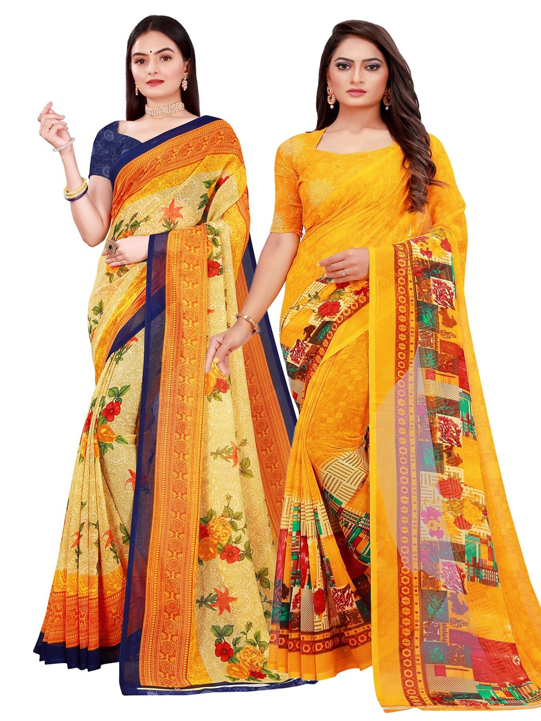 

KALINI Pack of 2 Pure Georgette Sarees, Beige