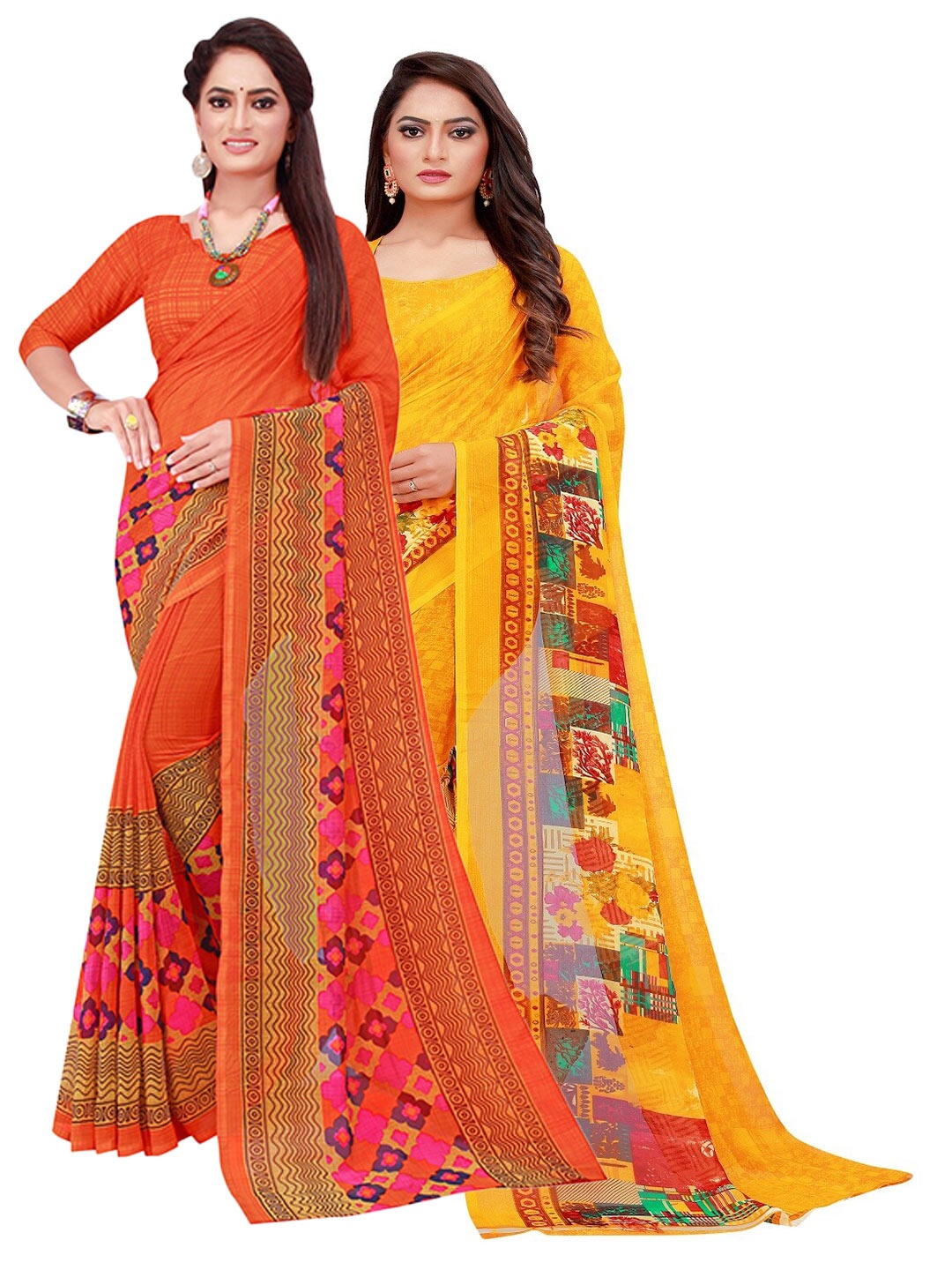 

KALINI Set of 2 Pure Georgette Saree, Orange