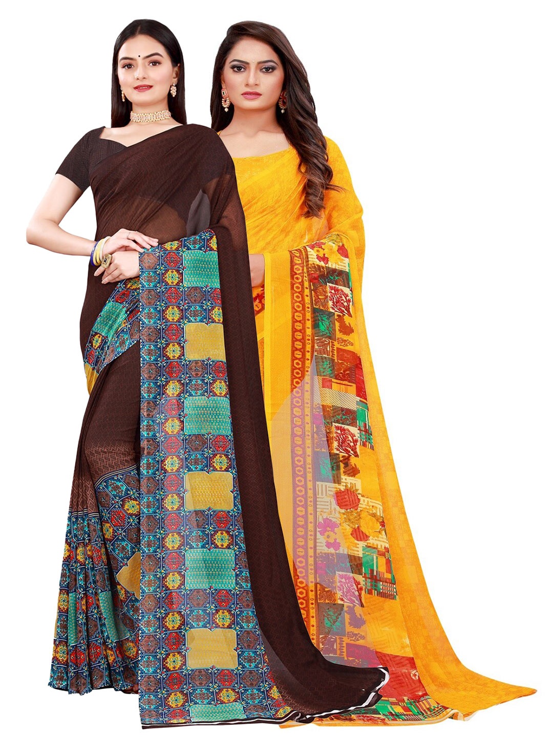 

KALINI Set of 2 Pure Georgette Saree, Brown