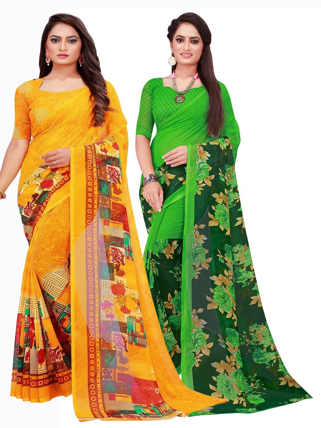 

KALINI Set of 2 Pure Georgette Saree, Yellow