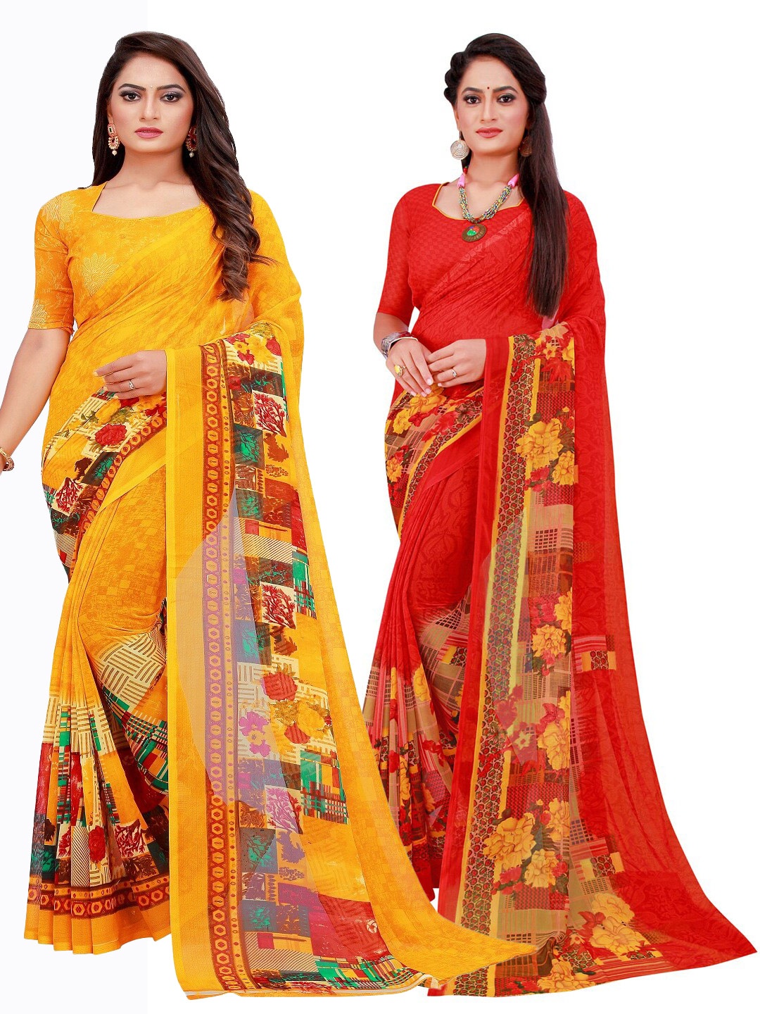 

KALINI Set of 2 Pure Georgette Saree, Red