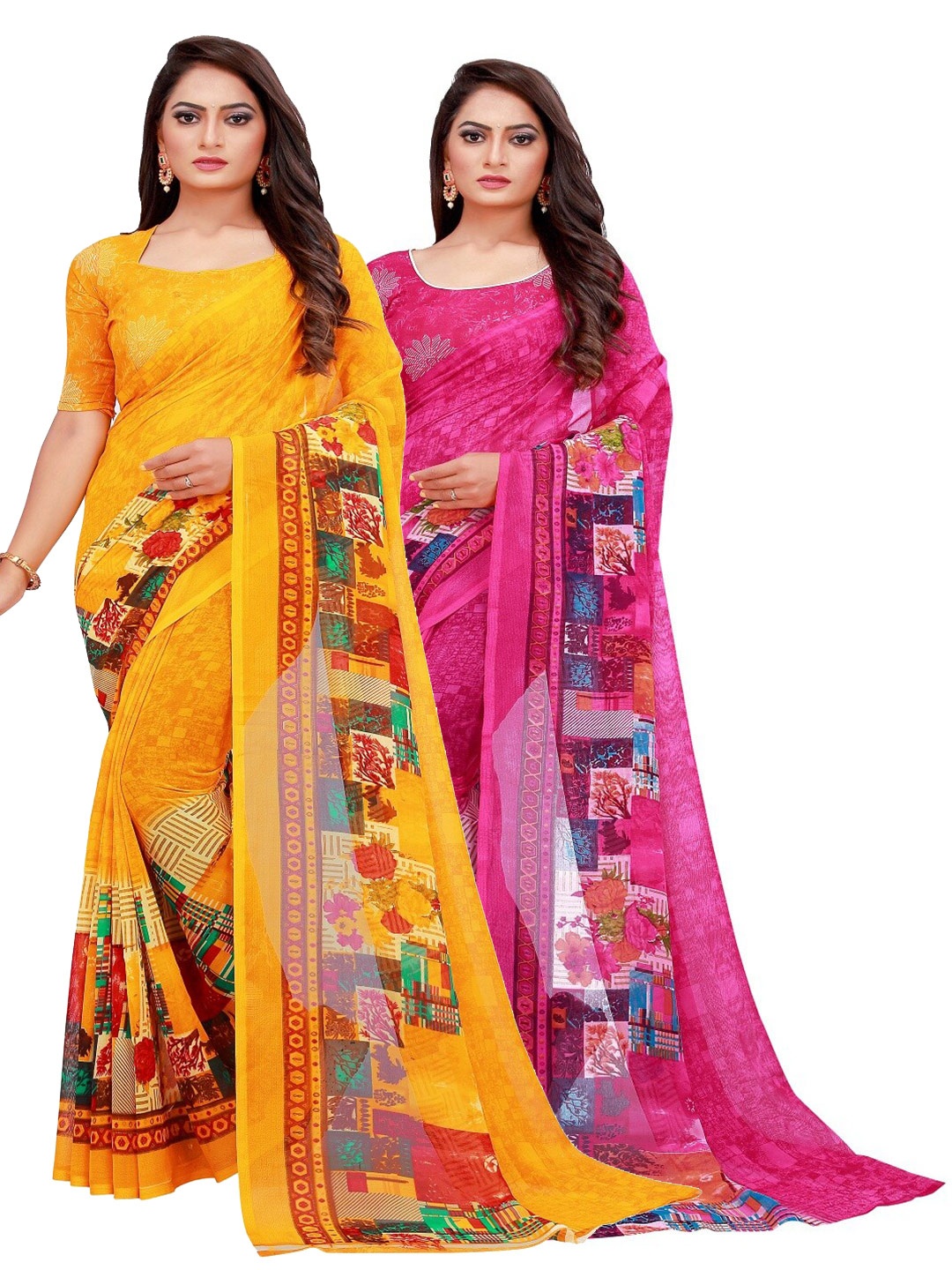 

KALINI Set of 2 Pure Georgette Saree, Yellow