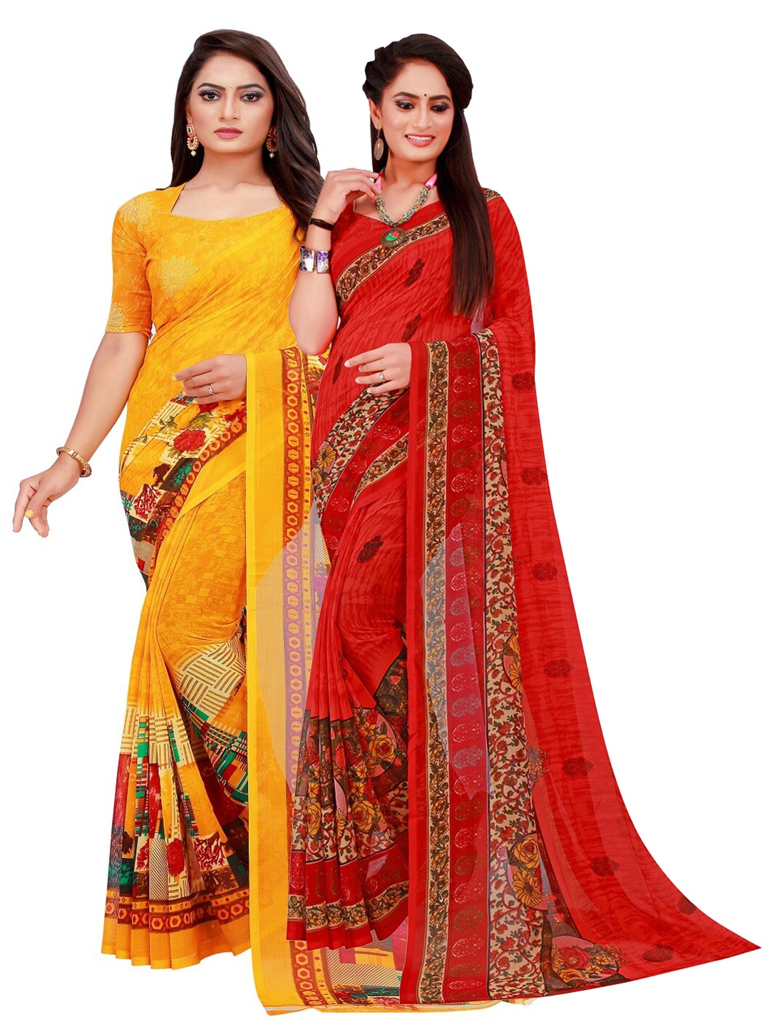 

KALINI Pack of 2 Pure Georgette Sarees, Yellow