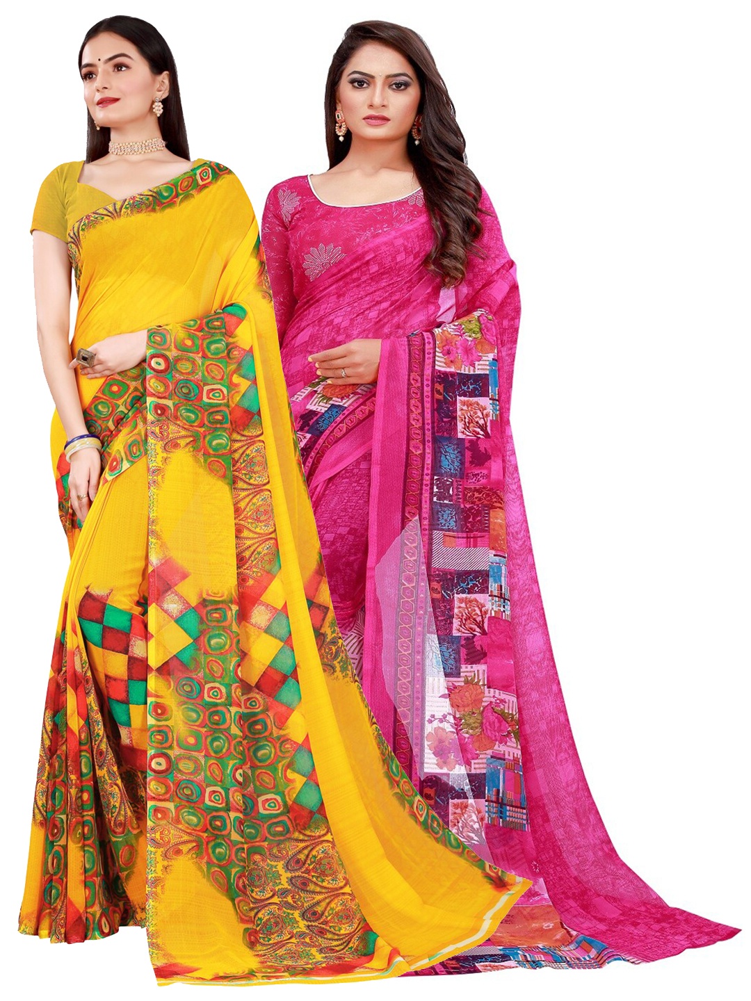 

KALINI Pack of 2 Pure Georgette Sarees, Magenta