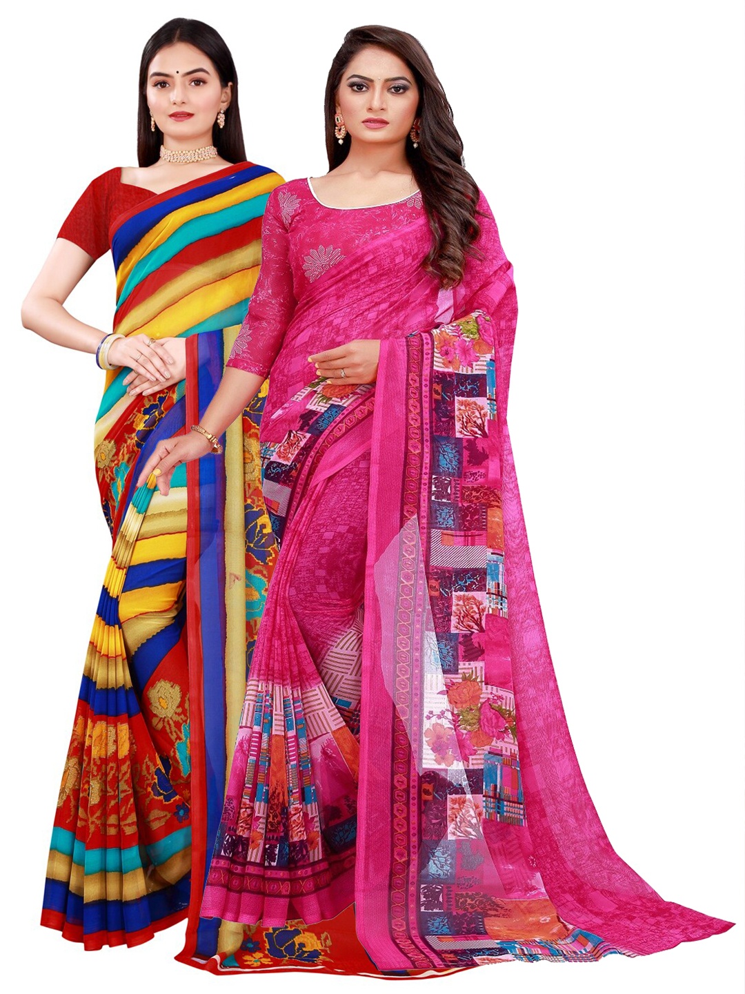 

KALINI Pack of 2 Pure Georgette Sarees, Magenta