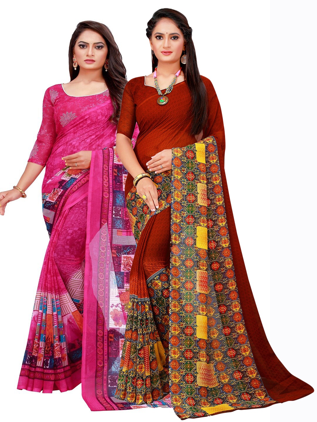 

KALINI Pack of 2 Magenta & Maroon Printed Pure Georgette Saree