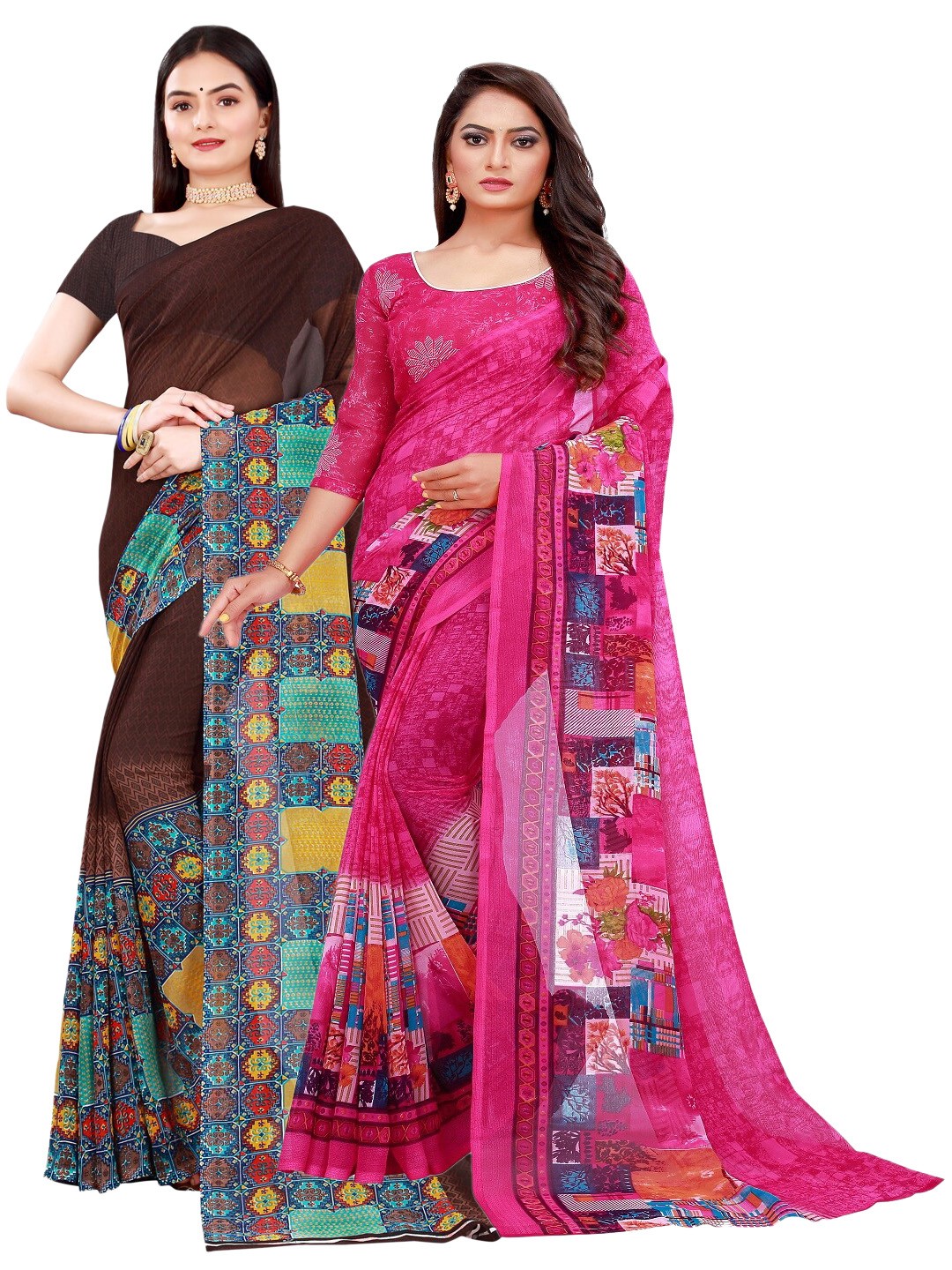 

KALINI Set of 2 Pure Georgette Saree, Brown