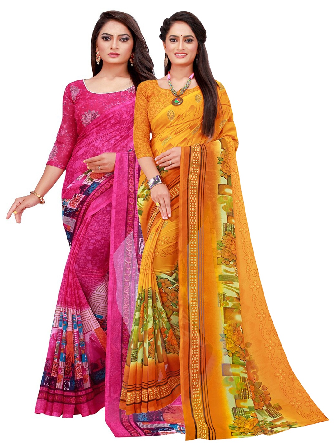 

KALINI Pack Of 2 Pure Georgette Sarees, Magenta