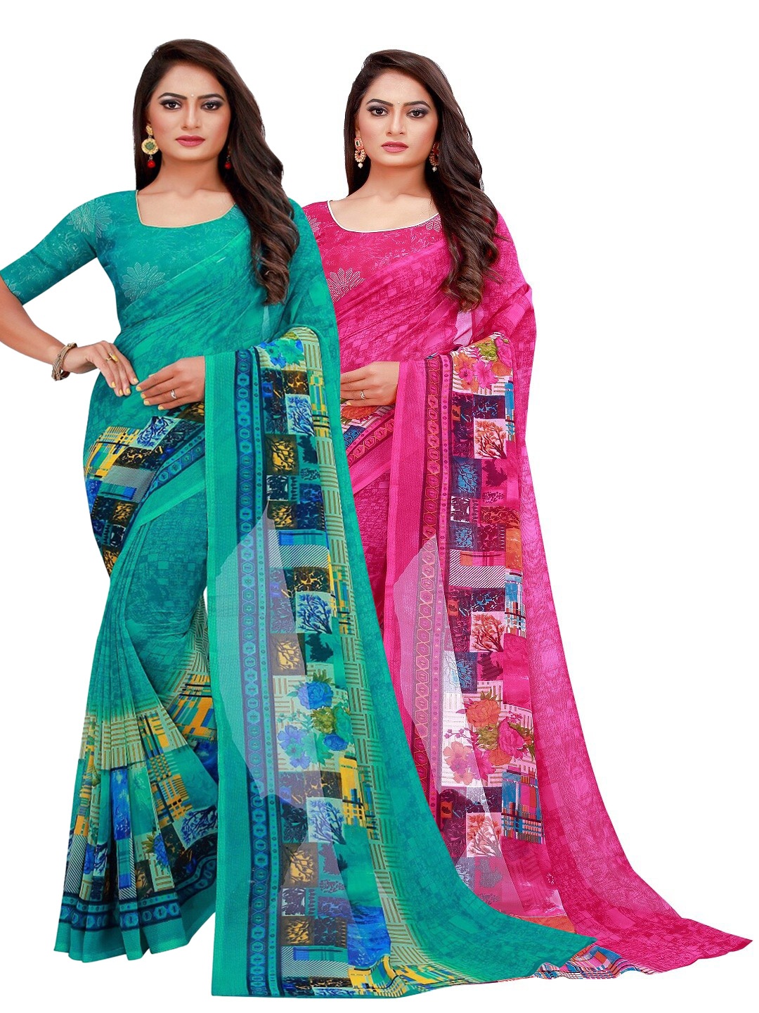 

KALINI Set of 2 Pure Georgette Saree, Turquoise blue