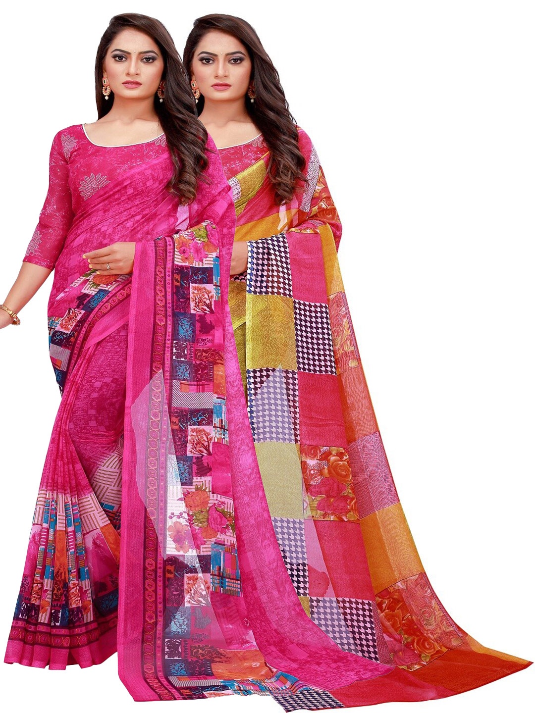 

KALINI Pack Of 2 Red & Pink Georgette Saree
