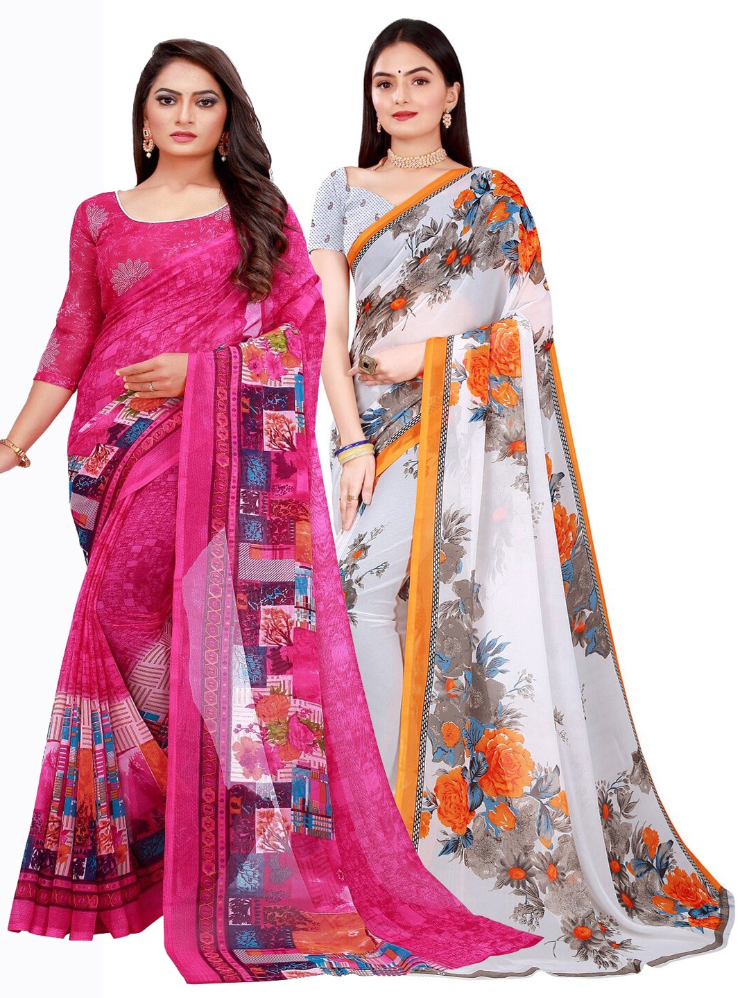 

KALINI Set of 2 Pure Georgette Saree, Magenta