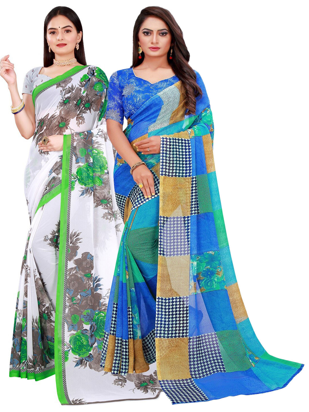

KALINI Pack of 2 Magenta & White Printed Pure Georgette Saree