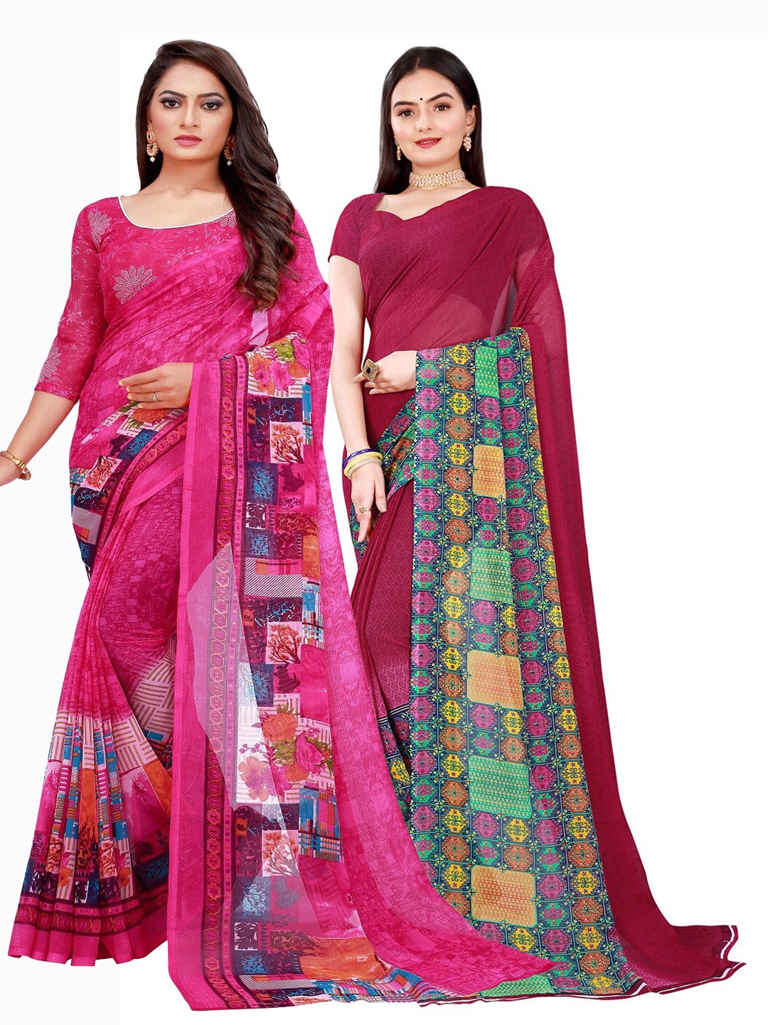 

KALINI Set of 2 Pure Georgette Saree, Magenta