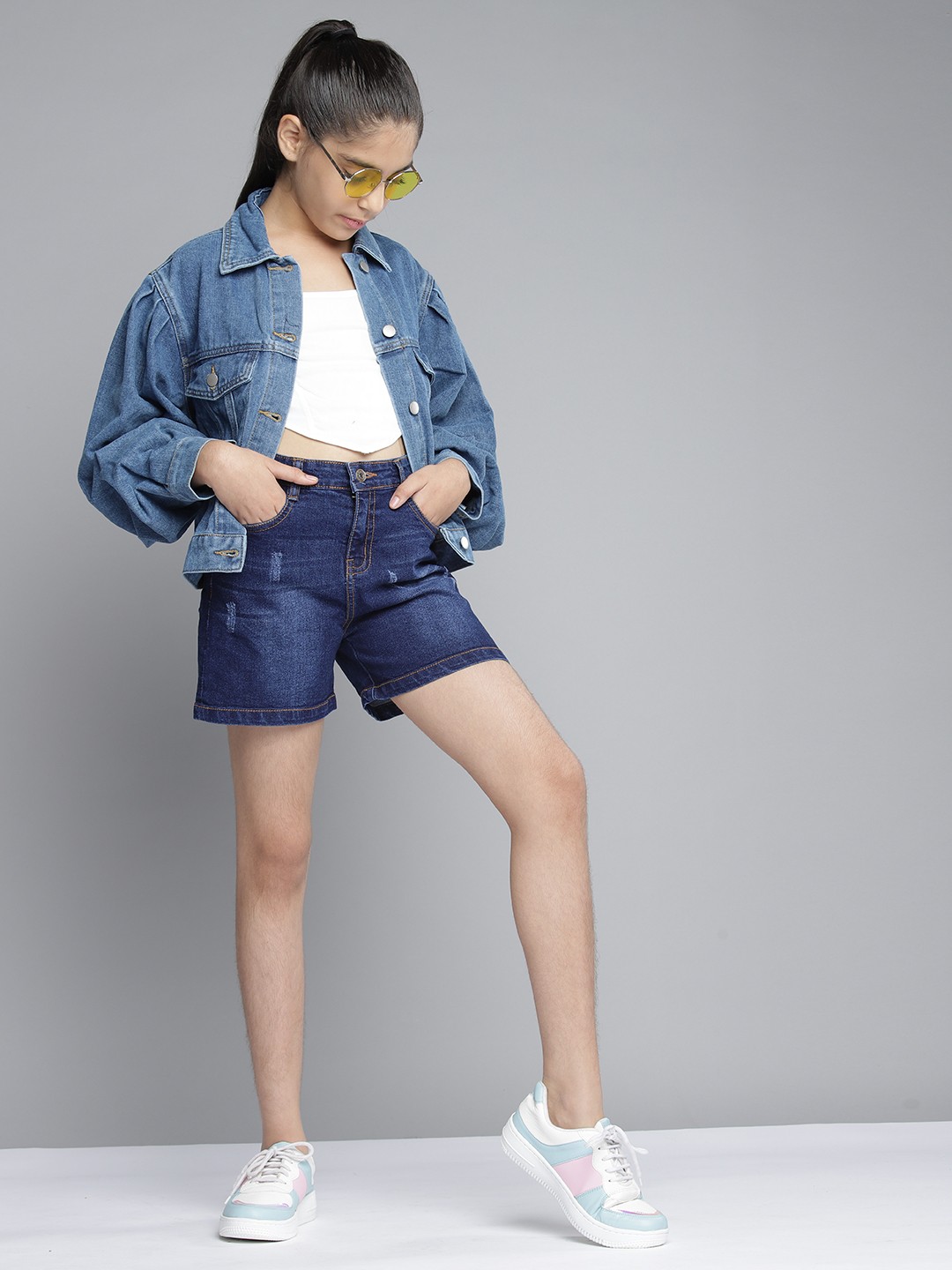 

YK Teen Girls Navy Blue Washed Denim Shorts