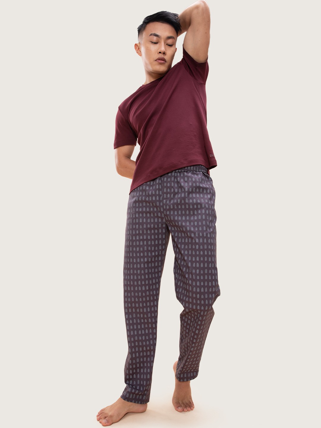 

DAMENSCH Men Printed Stretchable Cotton Tapered Fit Lounge Pants, Grey