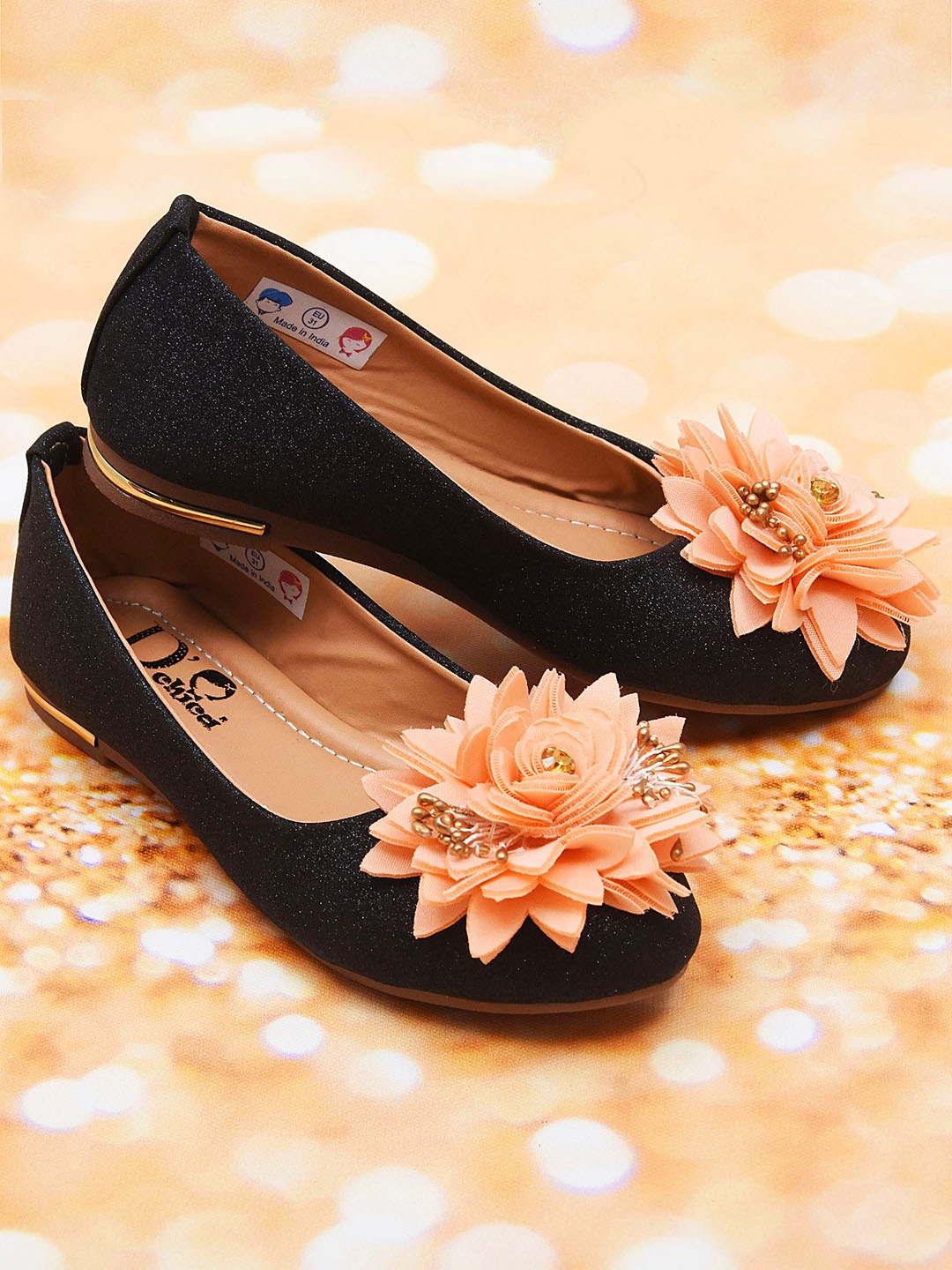 

DChica Girls Black Party Ballerinas with Bows Flats