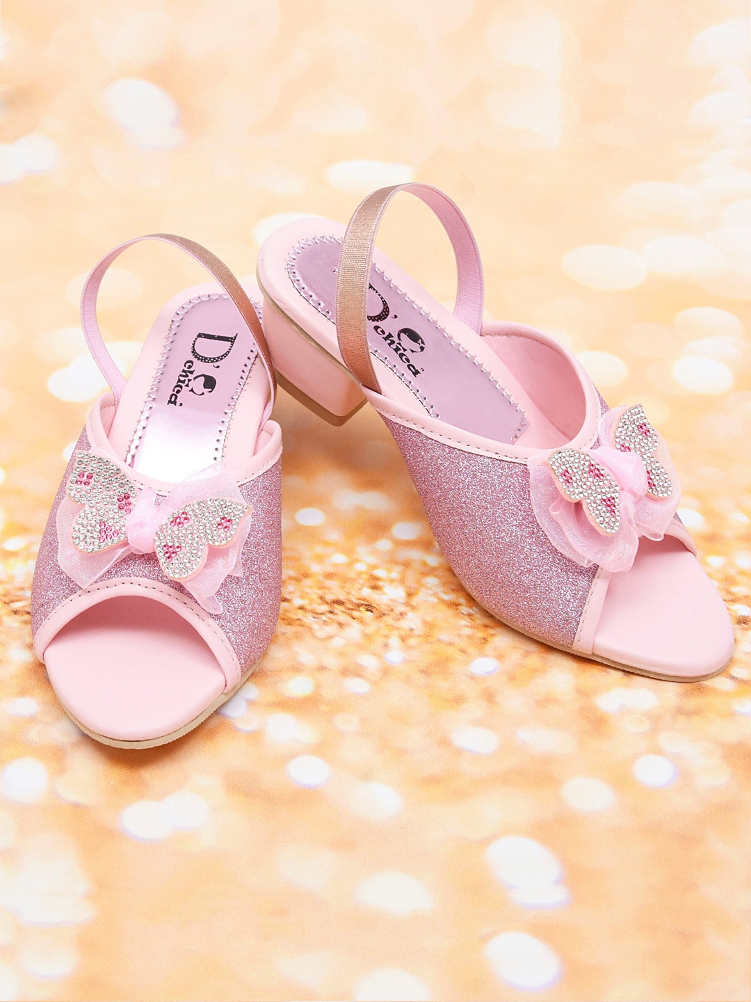 

DChica Girls Pink Embellished Block Sandals with Bows