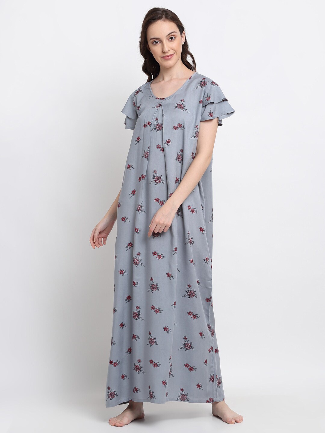 

Katn India Grey Printed Maxi Nightdress