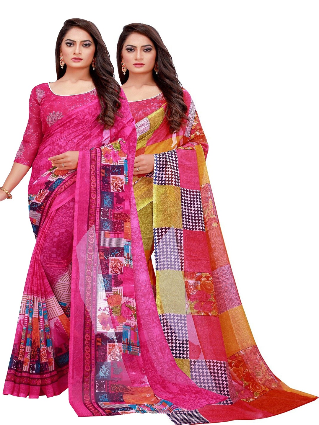 

Florence Pack Of 2 Magenta & Red Georgette Saree