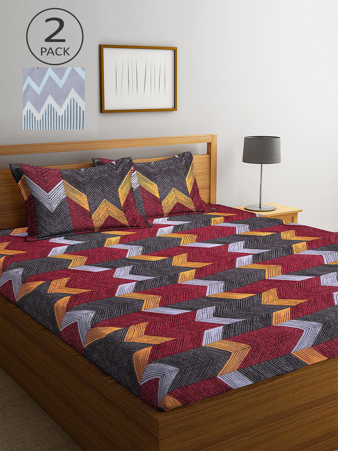 

KLOTTHE Maroon & Grey Printed 210 TC 2 King Bedsheet with 4 Pillow Covers