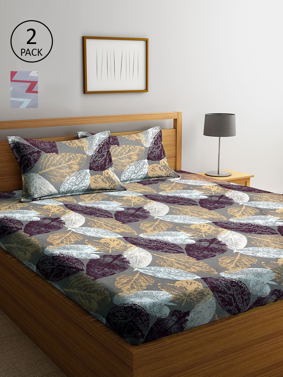 

KLOTTHE Grey & Brown Floral 300 TC 2 King Bedsheet with 4 Pillow Covers