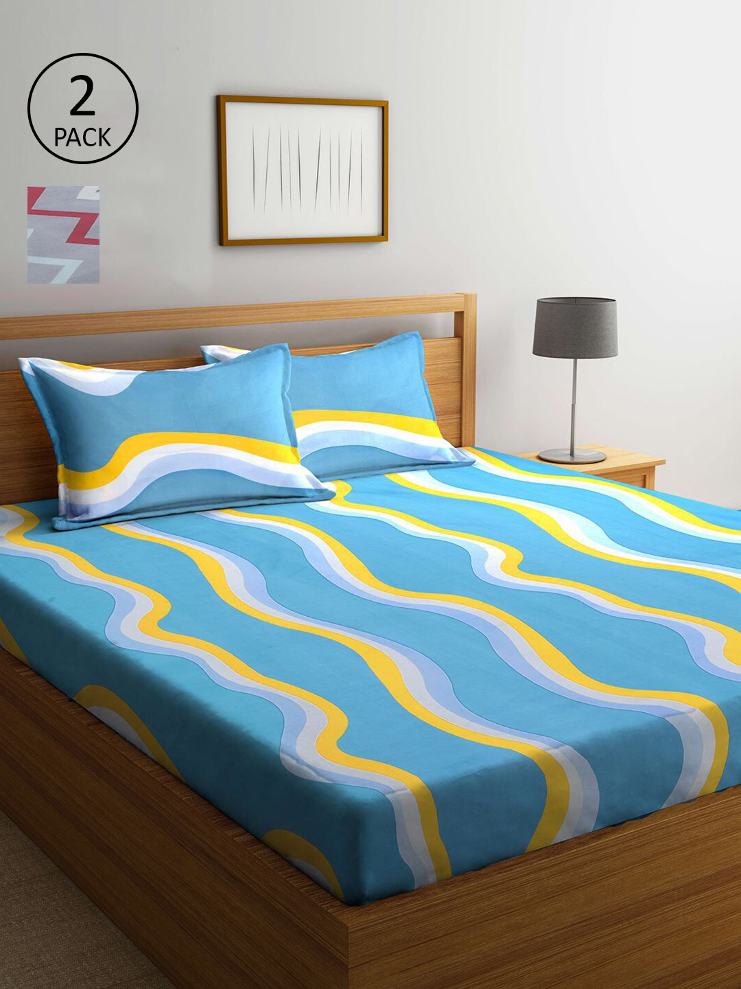 

KLOTTHE Grey & Yellow 210 TC 2 King Bedsheet with 4 Pillow Covers