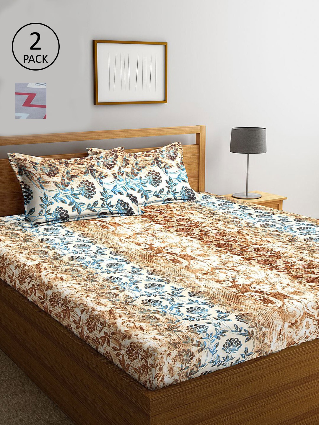 

KLOTTHE Grey & White Printed 210 TC 2 King Bedsheet with 4 Pillow Covers