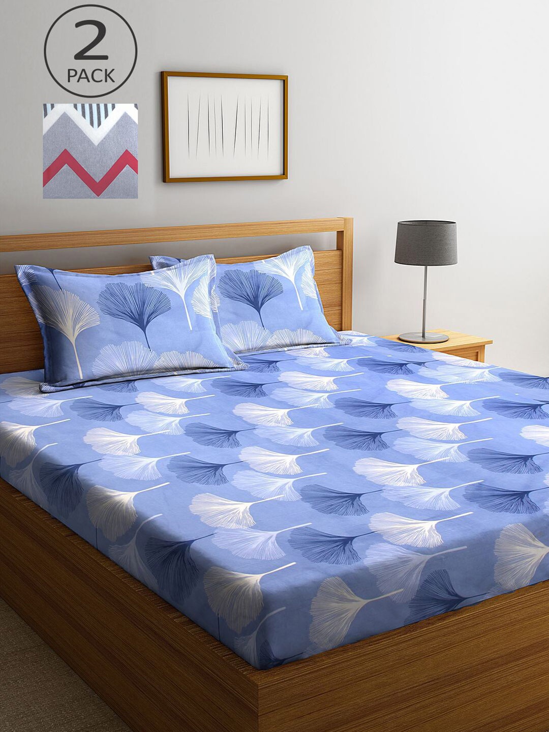 

KLOTTHE Grey & Blue Floral 300 10 TC 2 King Bedsheet with 4 Pillow Covers