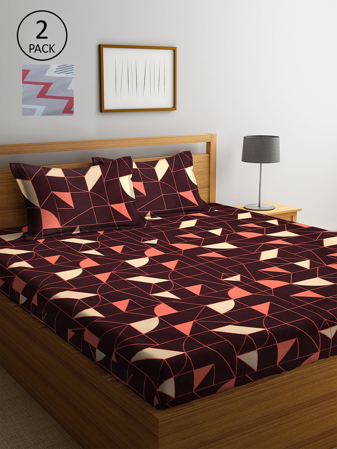 

KLOTTHE Maroon & Grey Printed 210 TC 2 King Bedsheet with 4 Pillow Covers