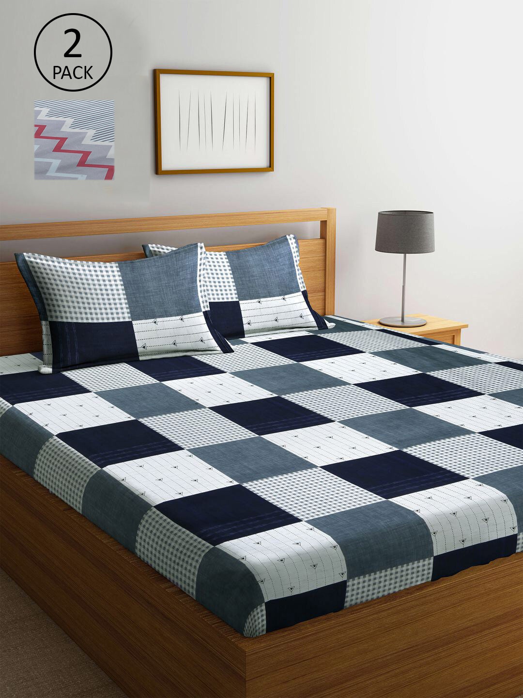 

KLOTTHE Grey & White Geometric 210 TC 2 King Bedsheet with 4 Pillow Covers