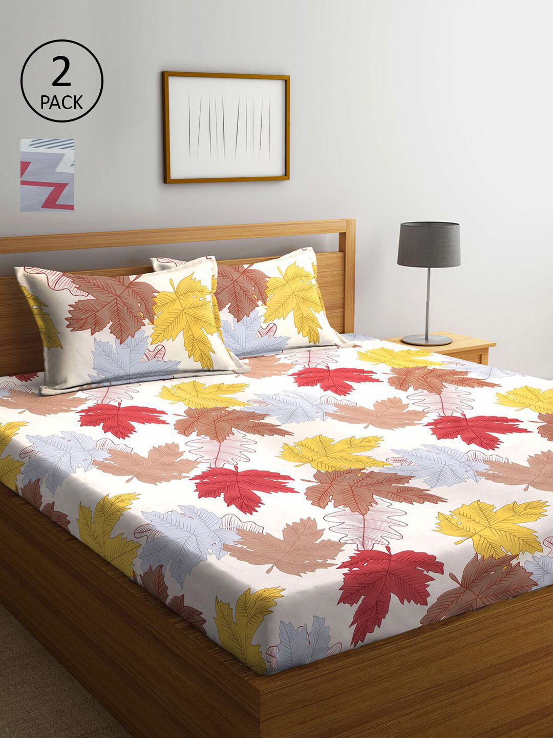 

KLOTTHE White & Grey Floral 300 TC 2 King Bedsheet with 4 Pillow Covers