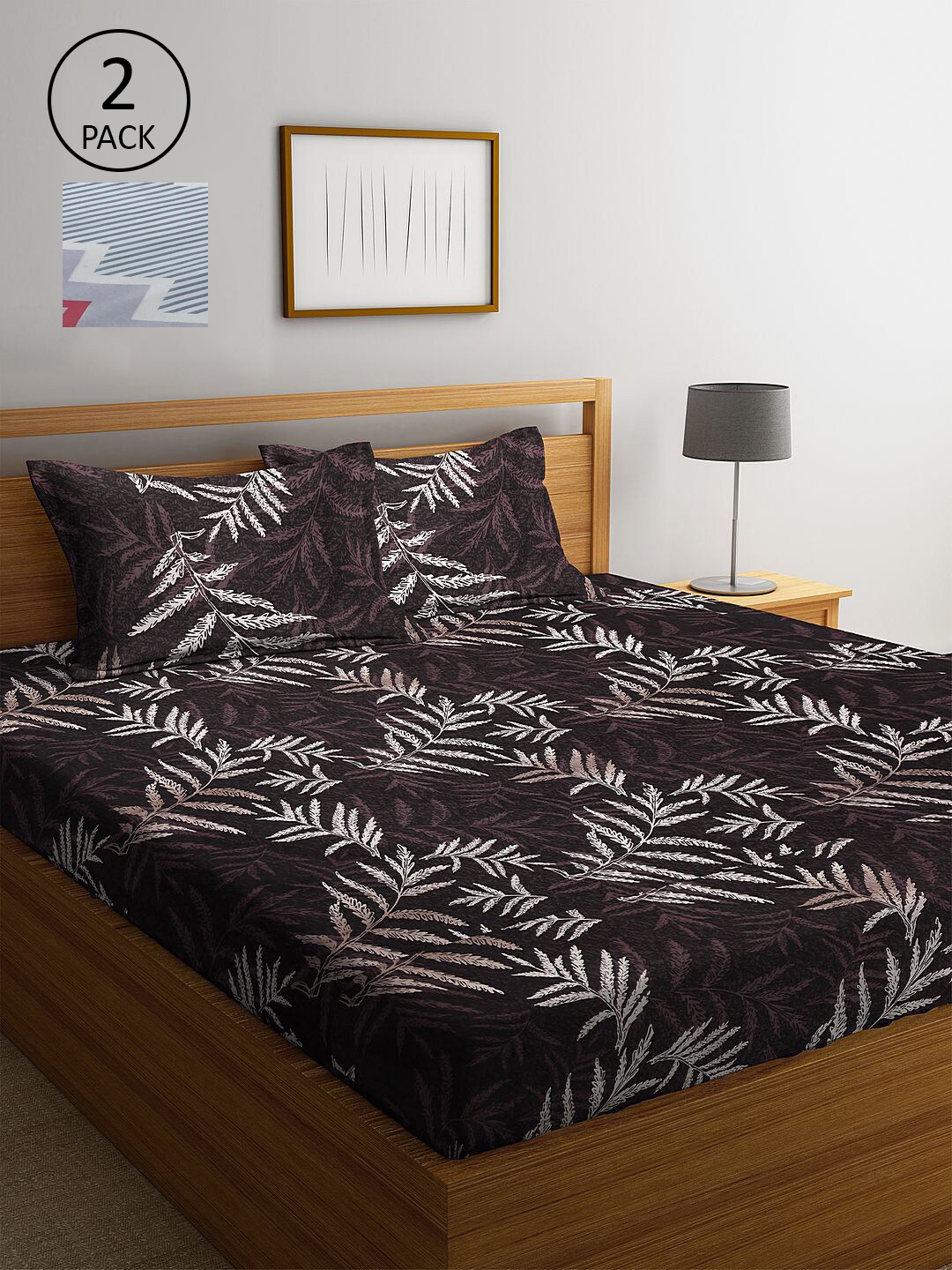 

KLOTTHE Grey & Brown Floral 210 TC 2 King Bedsheet with 4 Pillow Covers