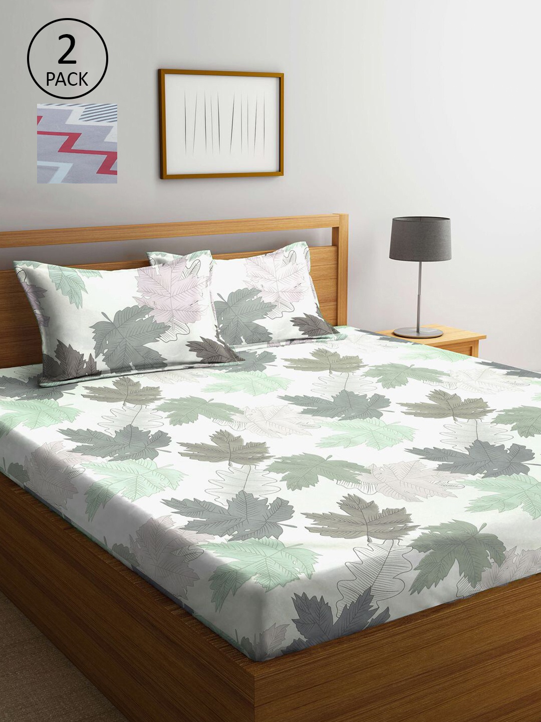 

KLOTTHE Grey & White Floral 210 TC 2 King Bedsheet with 4 Pillow Covers