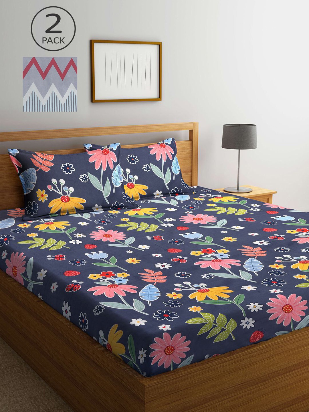 

KLOTTHE Multicoloured Printed 210 TC 2 King Bedsheet with 4 Pillow Covers, Multi