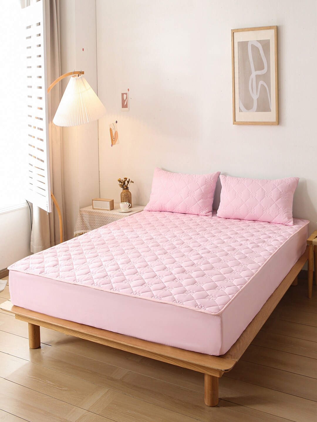 

JC Collection Pink Solid Fitted Double Super-King Bed Cover