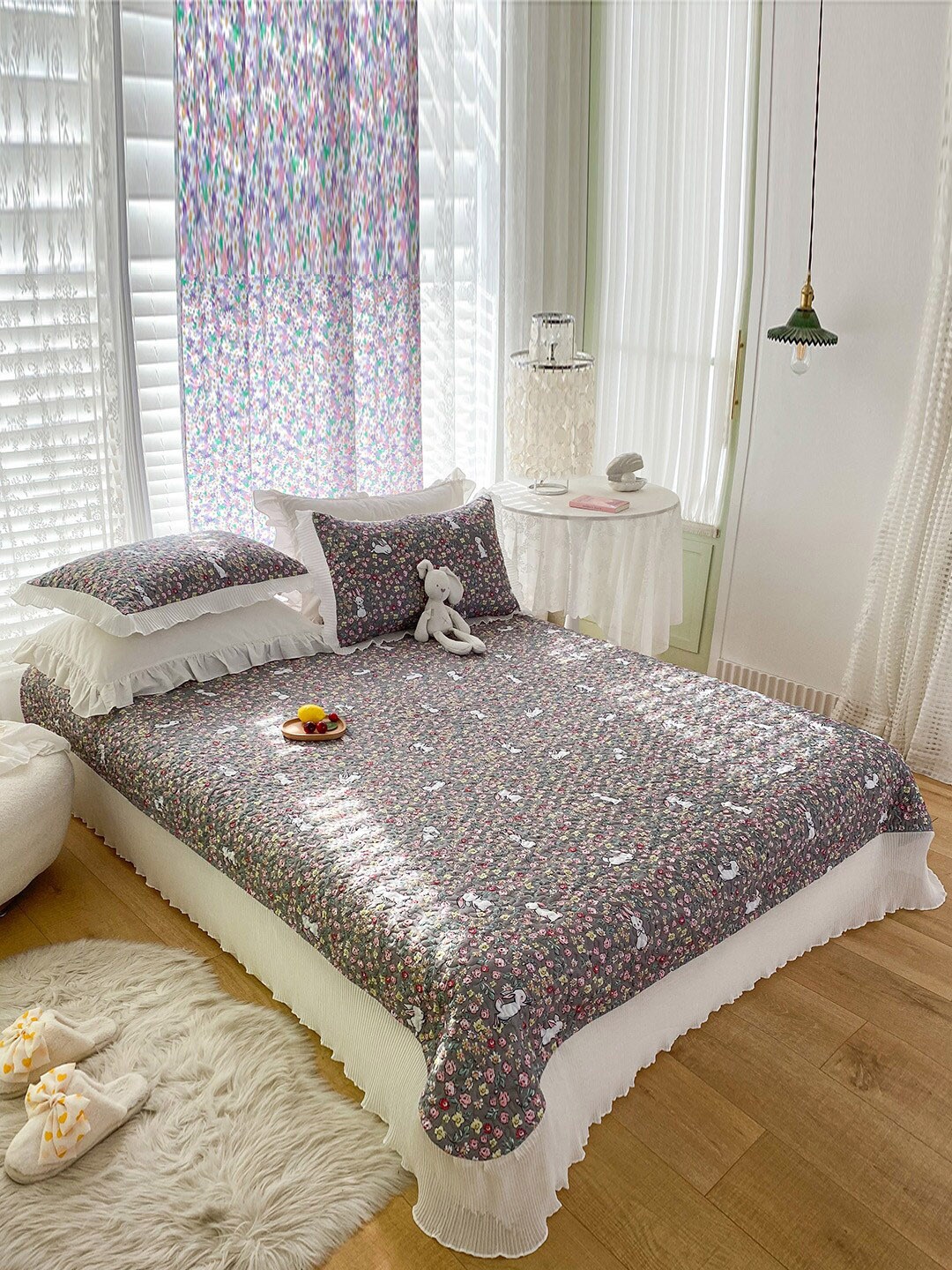 

JC Collection Grey Printed Double King Bedcover