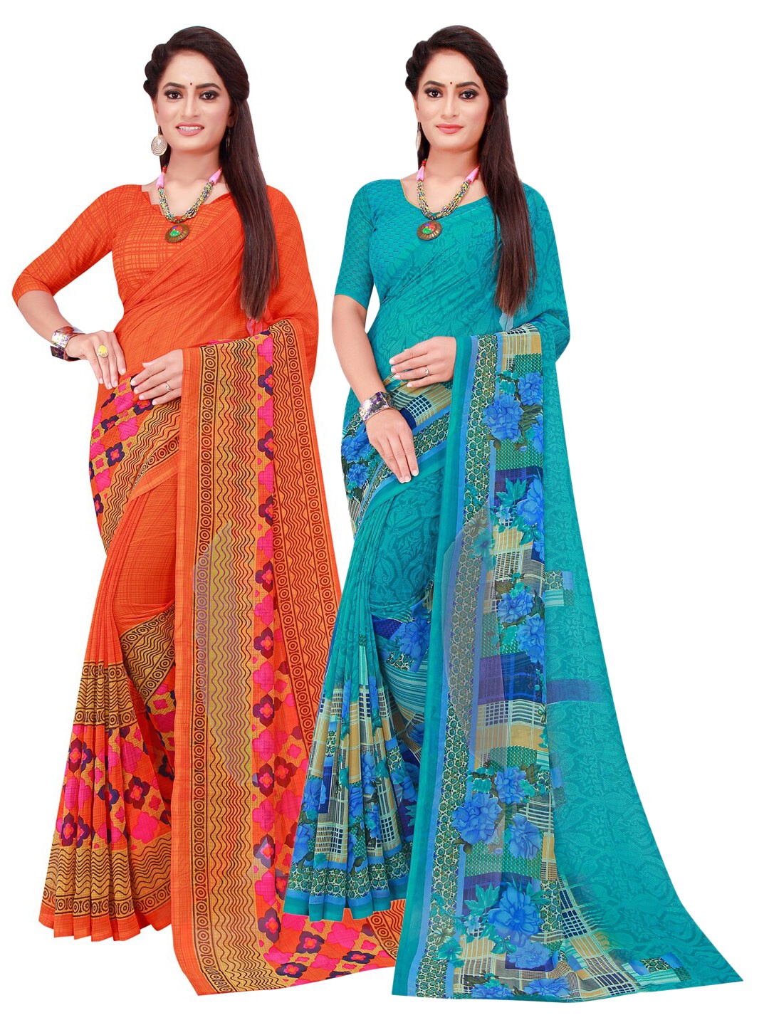 

KALINI Set of 2 Pure Georgette Saree, Orange