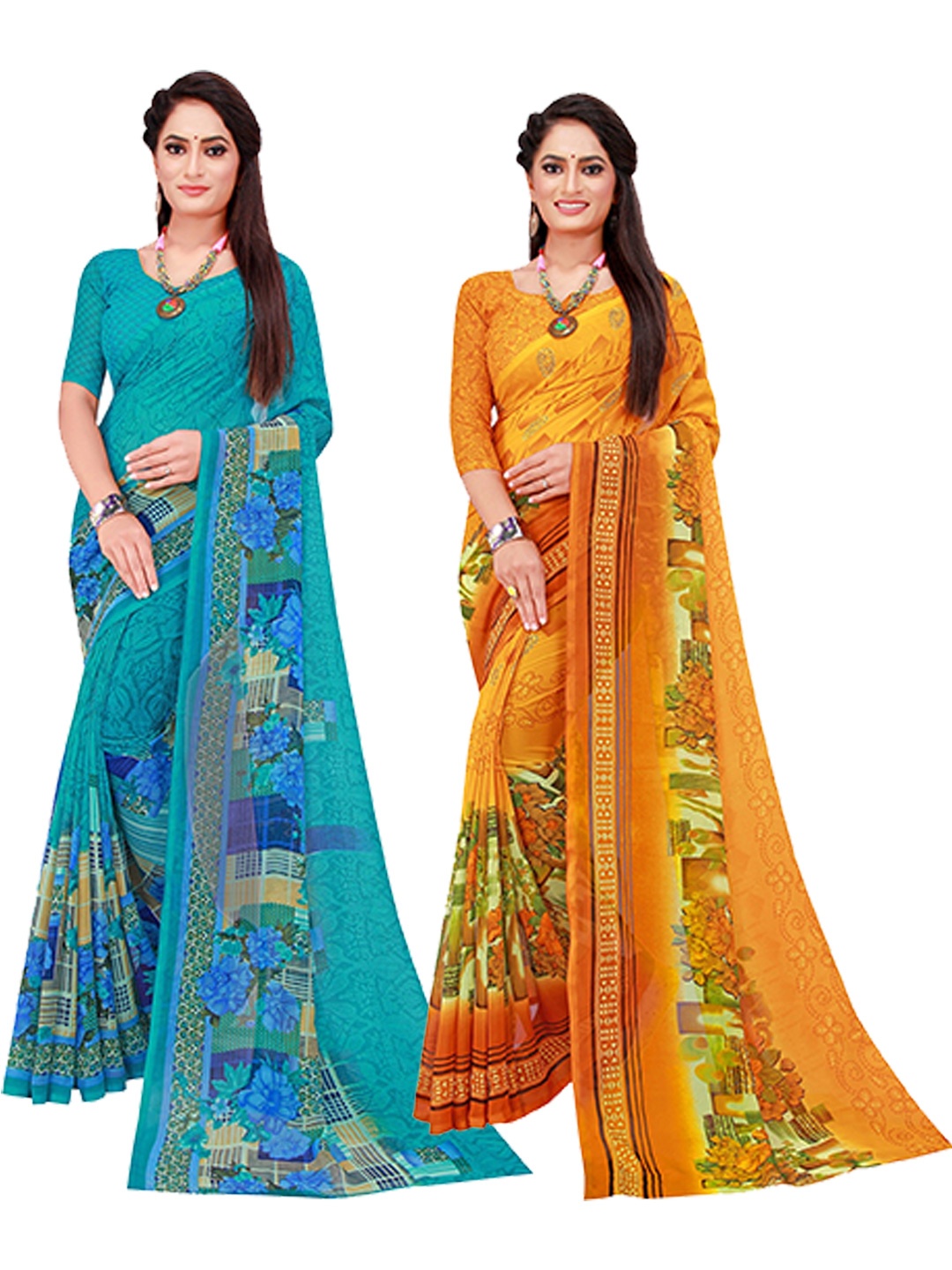 

KALINI Set of 2 Pure Georgette Saree, Turquoise blue