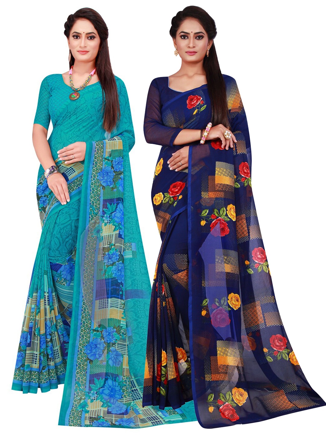 

KALINI Set of 2 Pure Georgette Saree, Turquoise blue