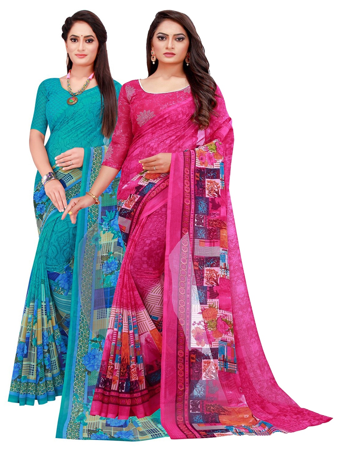 

KALINI Set of 2 Pure Georgette Saree, Magenta