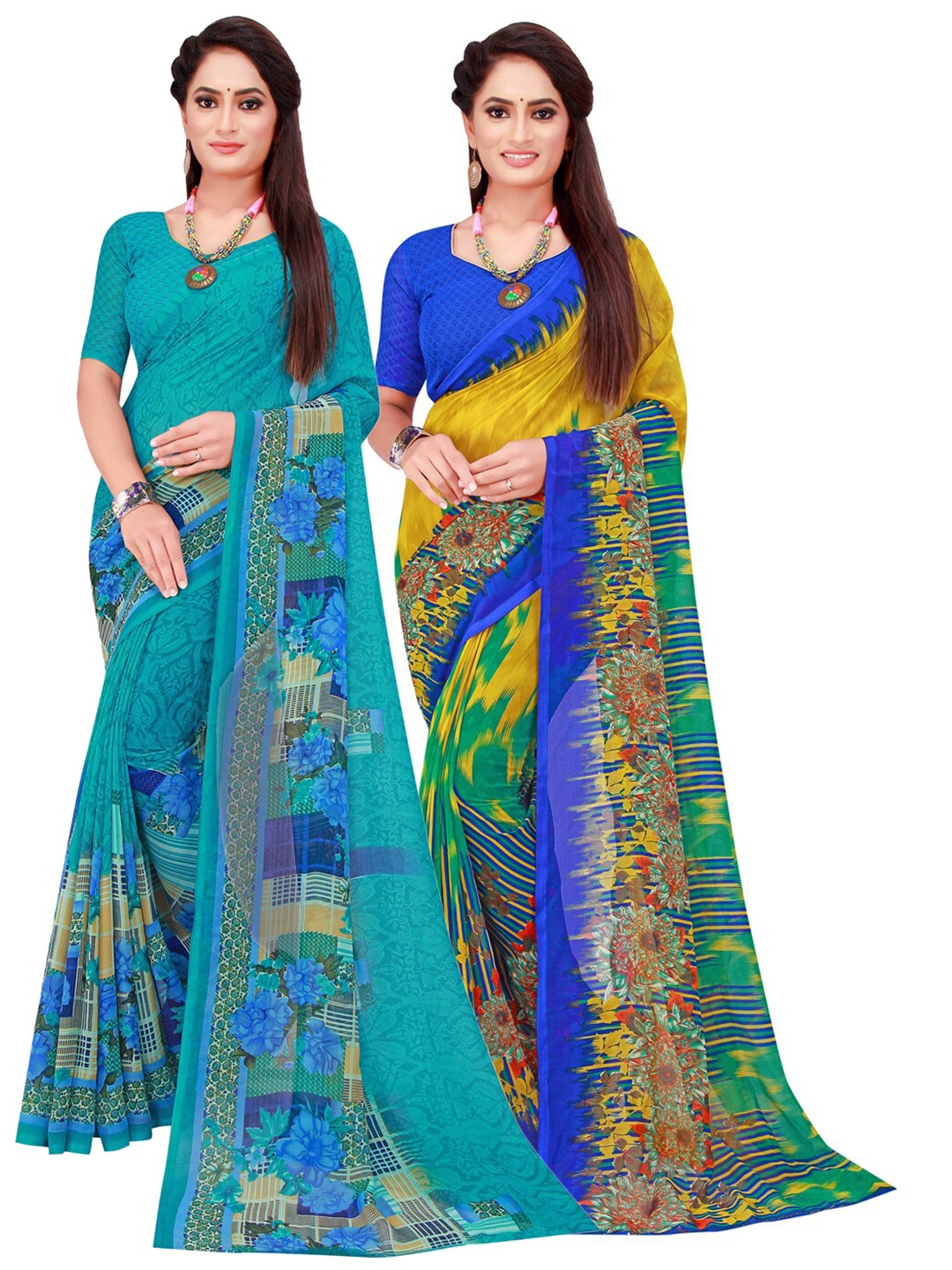 

KALINI Set of 2 Pure Georgette Saree, Turquoise blue