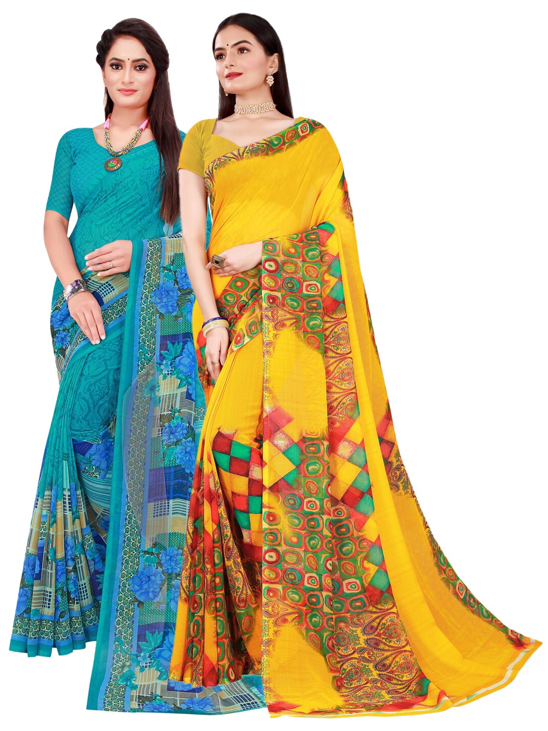 

KALINI Set of 2 Pure Georgette Saree, Turquoise blue