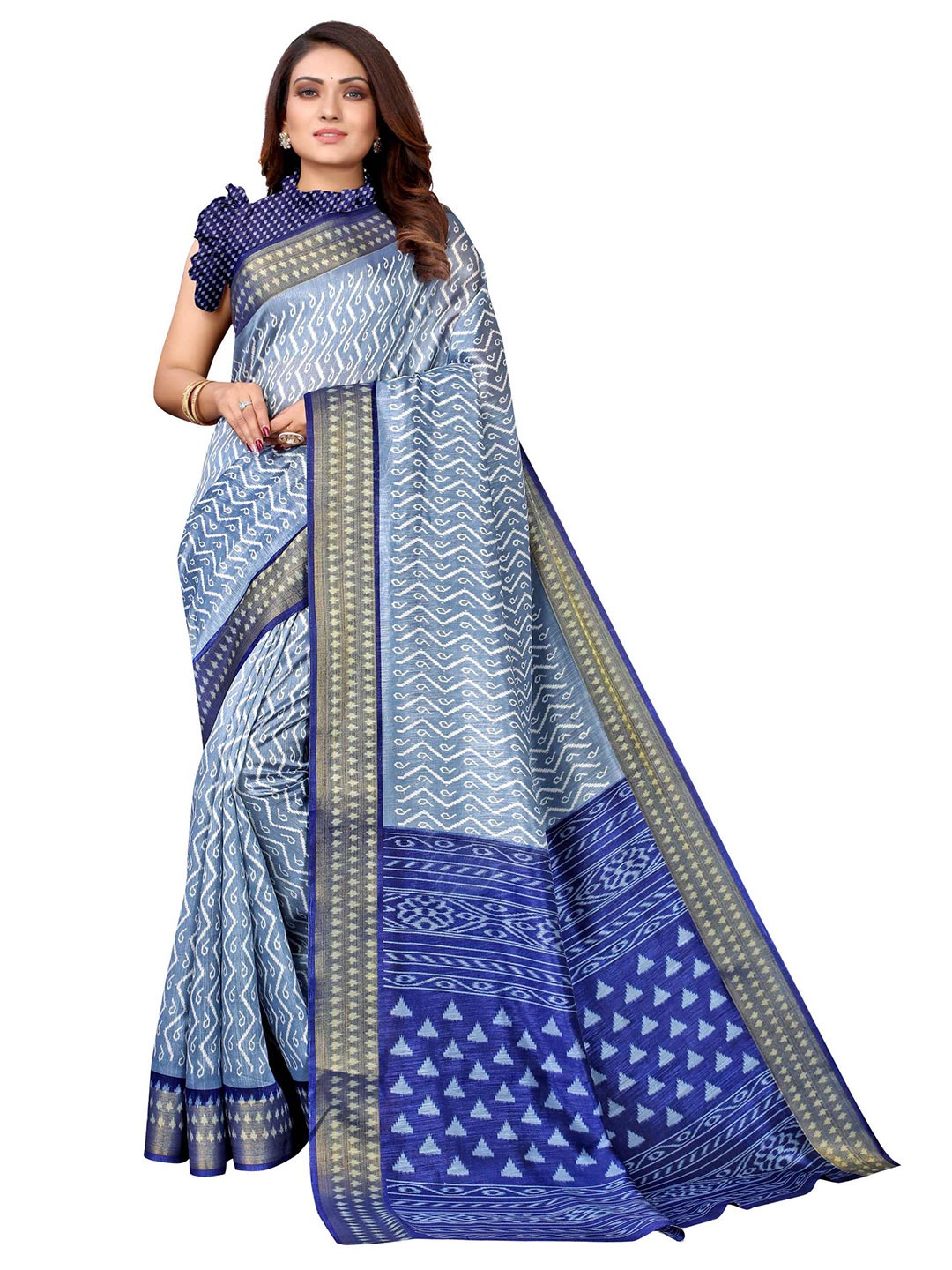

AADVIKA Blue & White Ethnic Motifs Art Silk Mysore Silk Saree