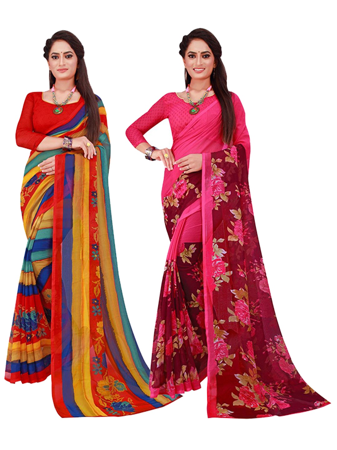 

KALINI Pack of 2 Pure Georgette Sarees, Magenta
