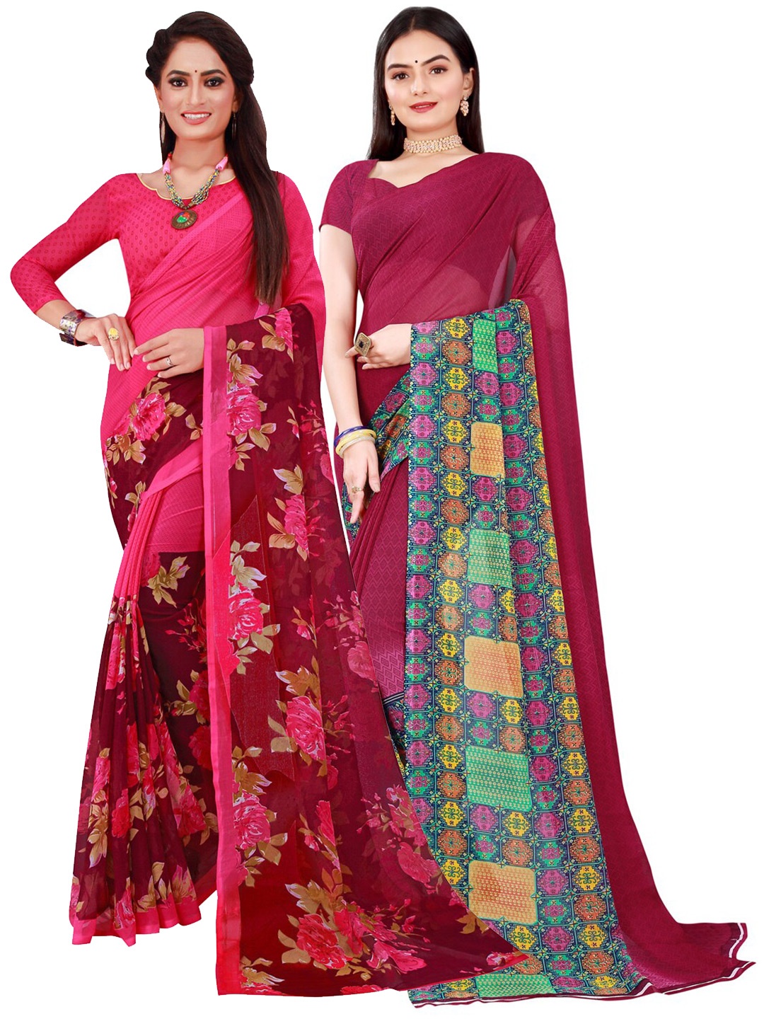 

KALINI Set of 2 Pure Georgette Saree, Magenta