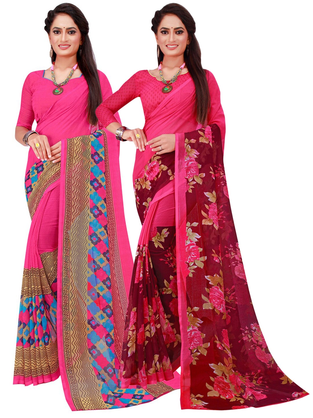 

KALINI Pack of 2 Magenta Printed Pure Georgette Saree
