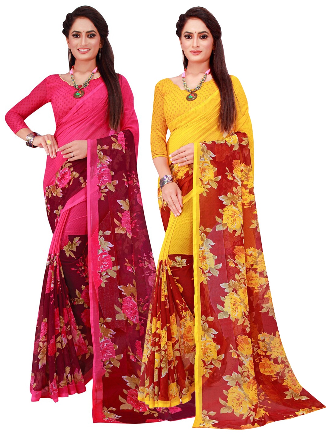 

KALINI Pack of 2 Pure Georgette Sarees, Magenta