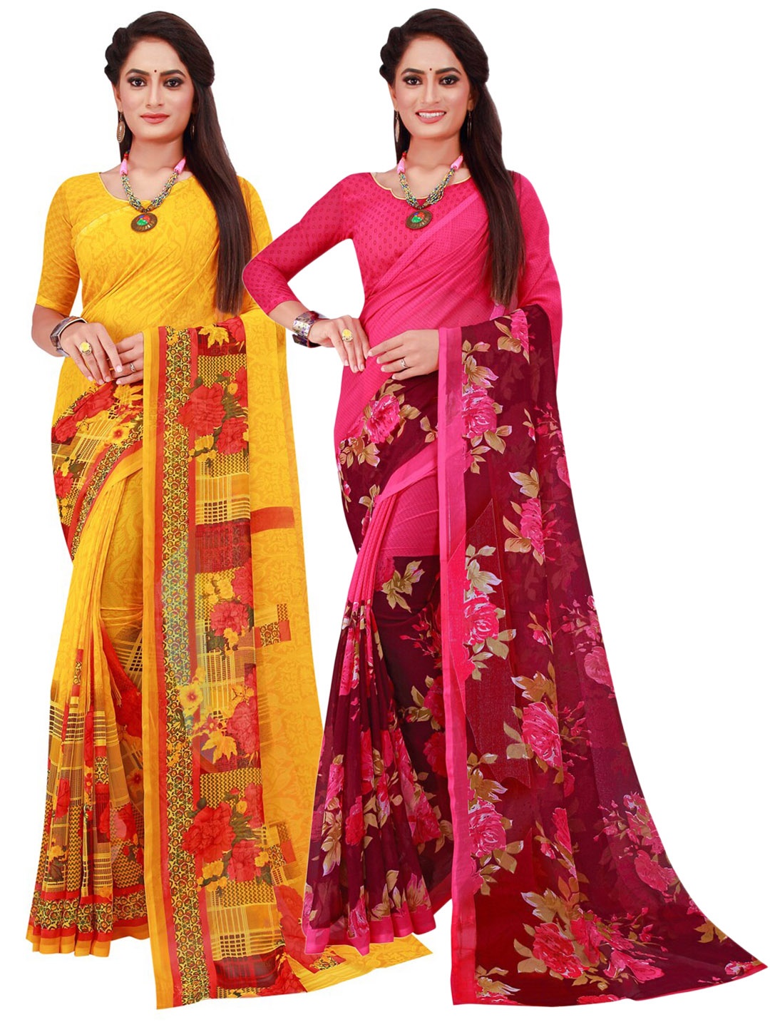 

KALINI Set of 2 Pure Georgette Saree, Yellow